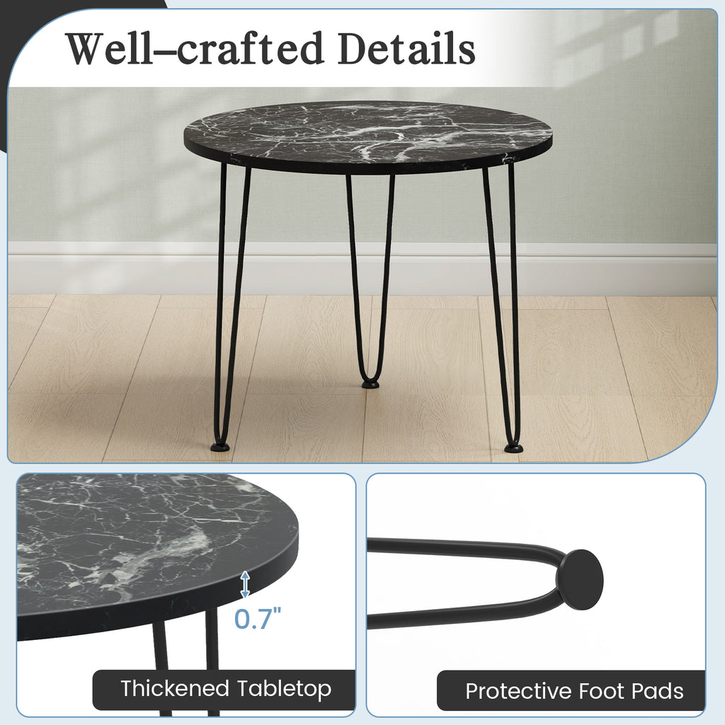 Round Coffee Table with Thickened Tabletop, Black