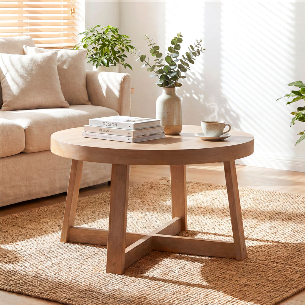 Round Coffee Table 30 inch Farmhouse Accent Table - Walnut