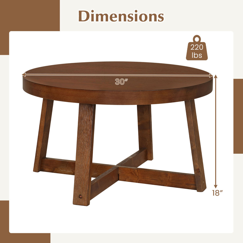 Round Coffee Table 30 inch Farmhouse Accent Table - Walnut