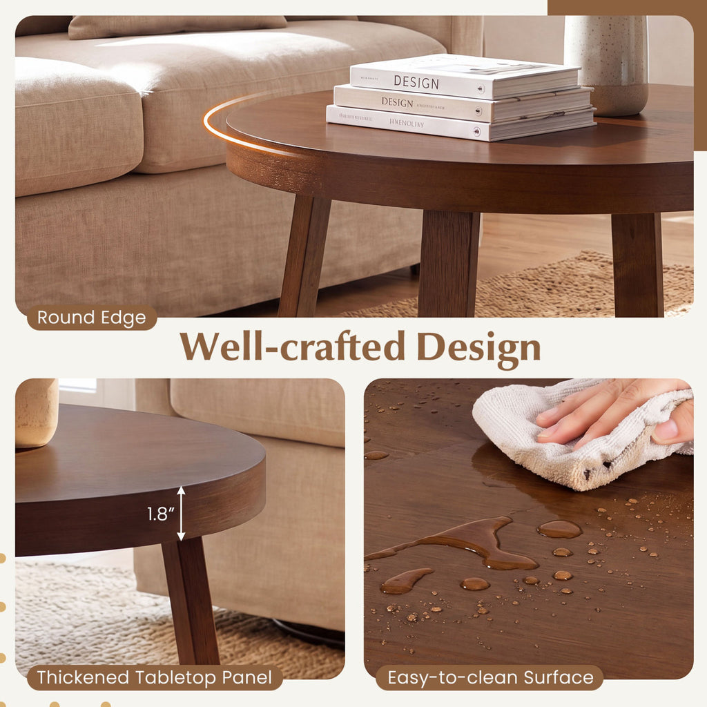 Round Coffee Table 30 inch Farmhouse Accent Table - Walnut