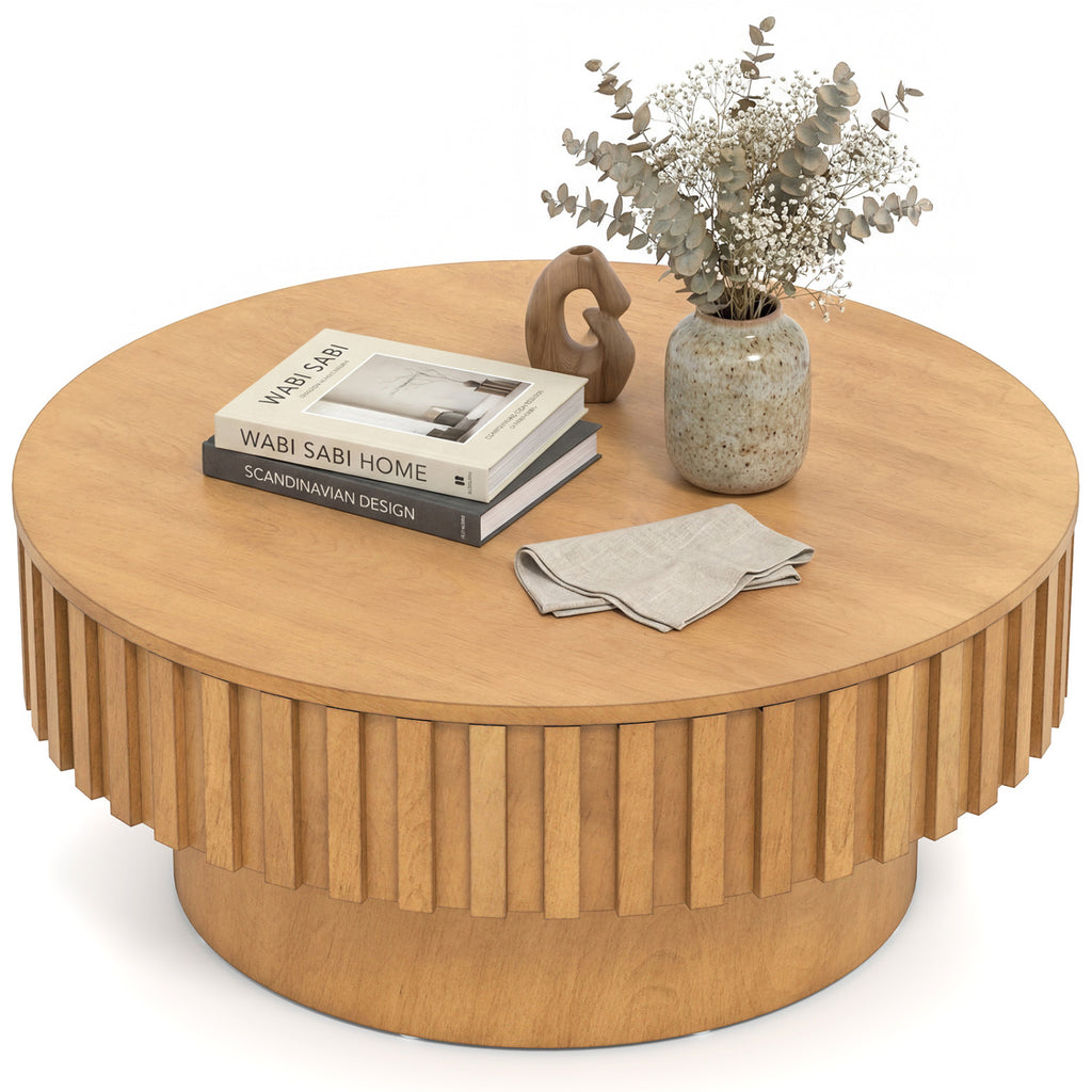 Round Coffee Table with Storage - Natural