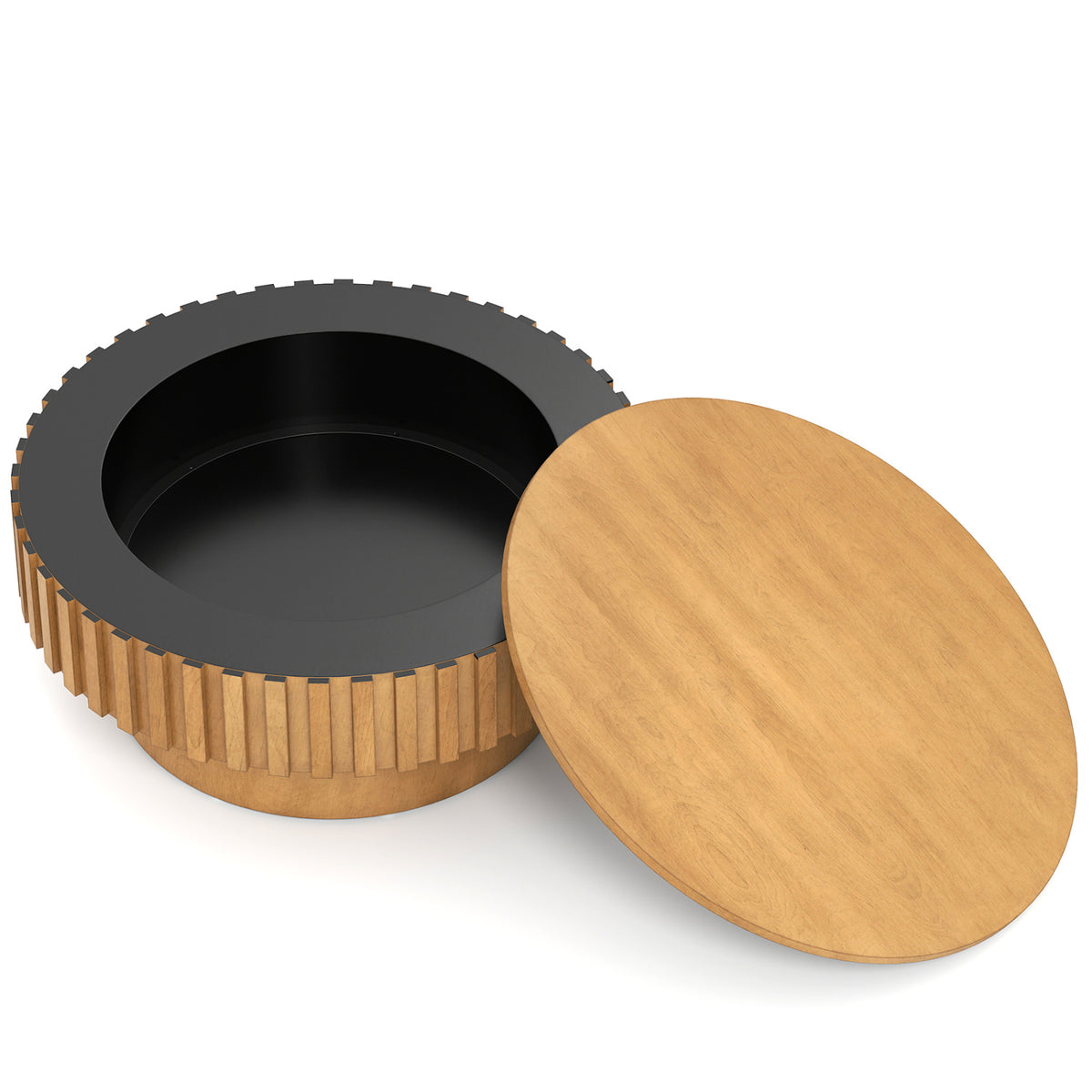 Round Coffee Table with Storage - Natural