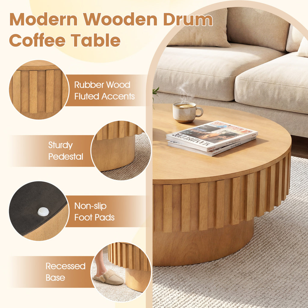 Round Coffee Table with Storage - Natural