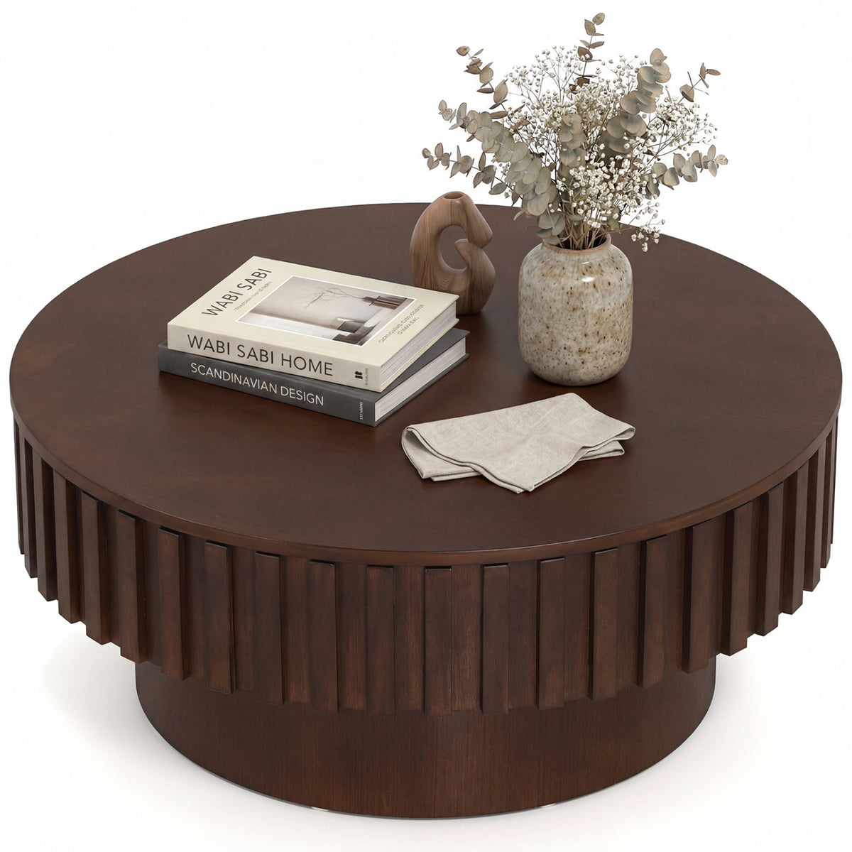 Round Coffee Table with Storage - Natural