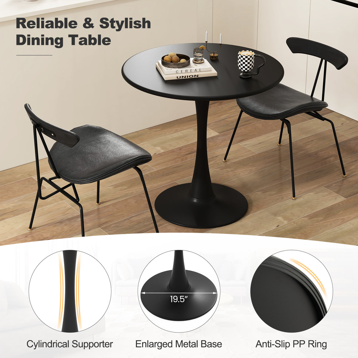 31.5 Inch Round Dining Table - Black