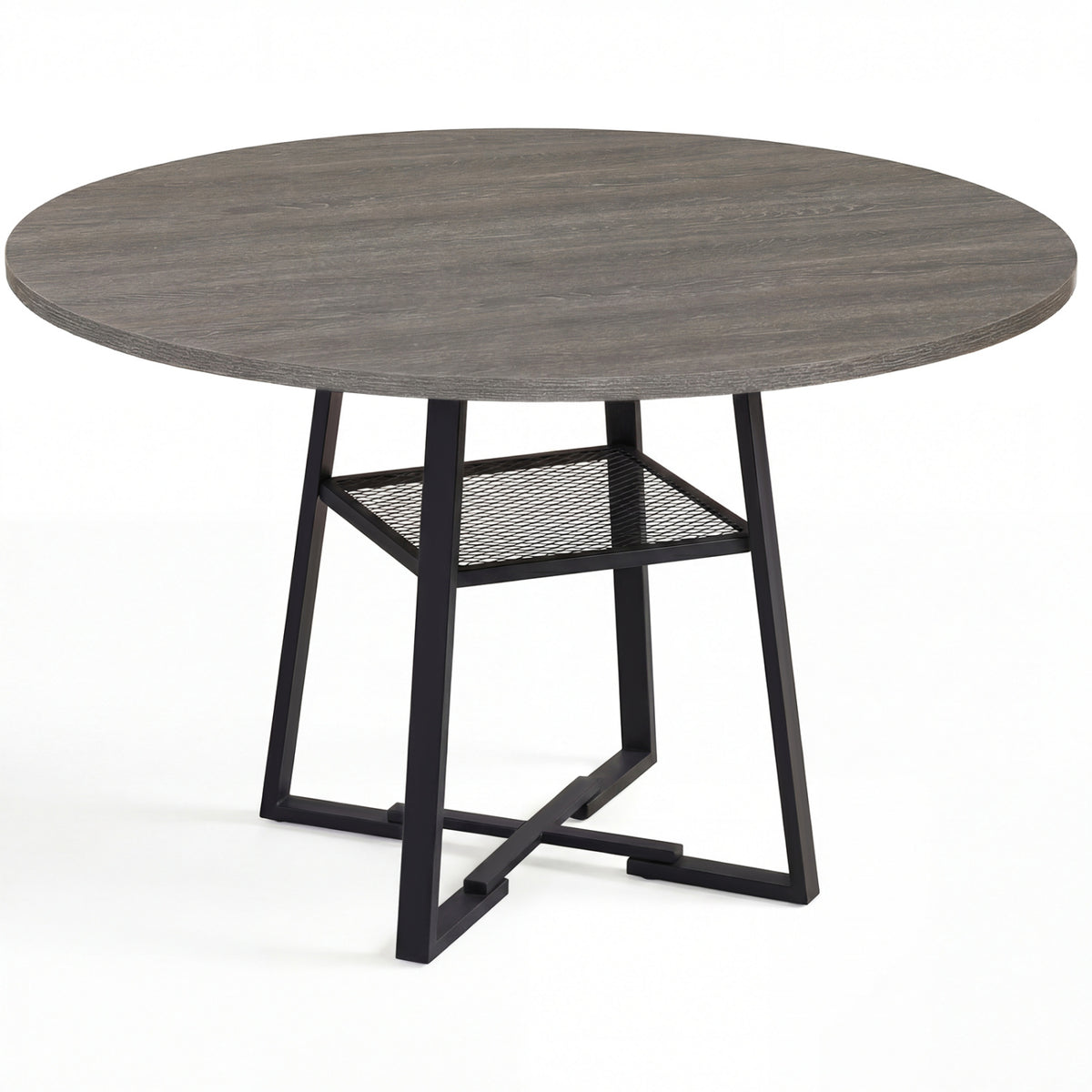 Round Dining Table for 4-6 with Storage Shelf – Gray