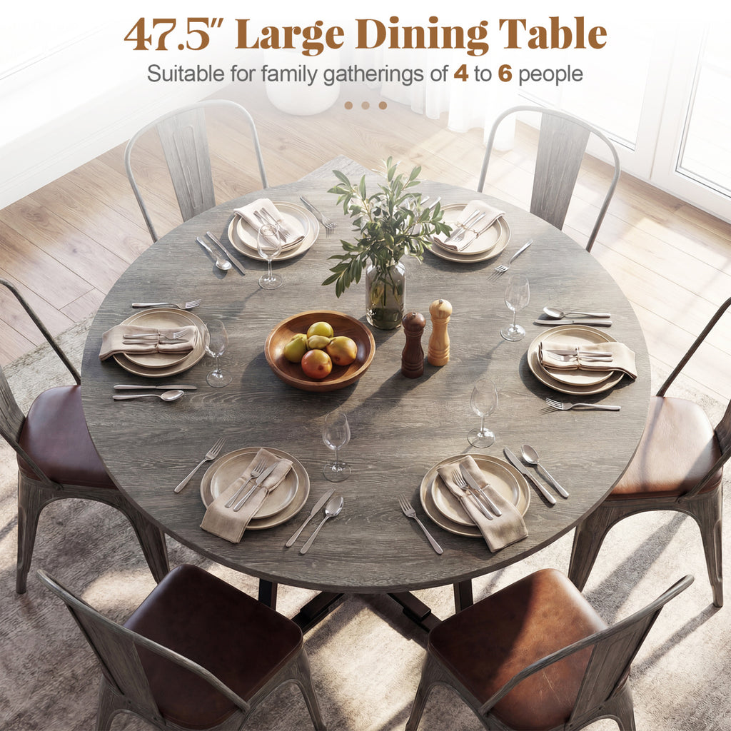 Round Dining Table for 4-6 with Storage Shelf – Gray