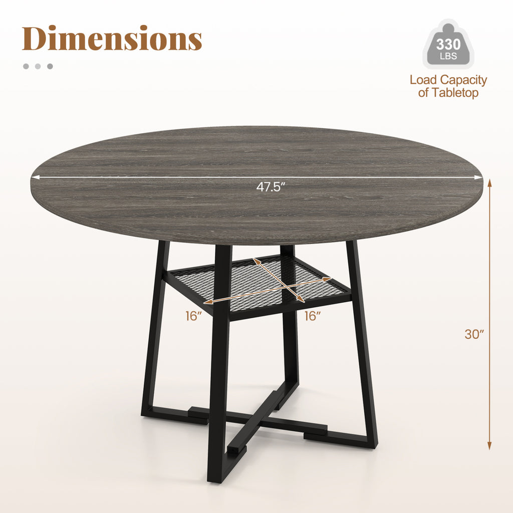 Round Dining Table for 4-6 with Storage Shelf – Gray