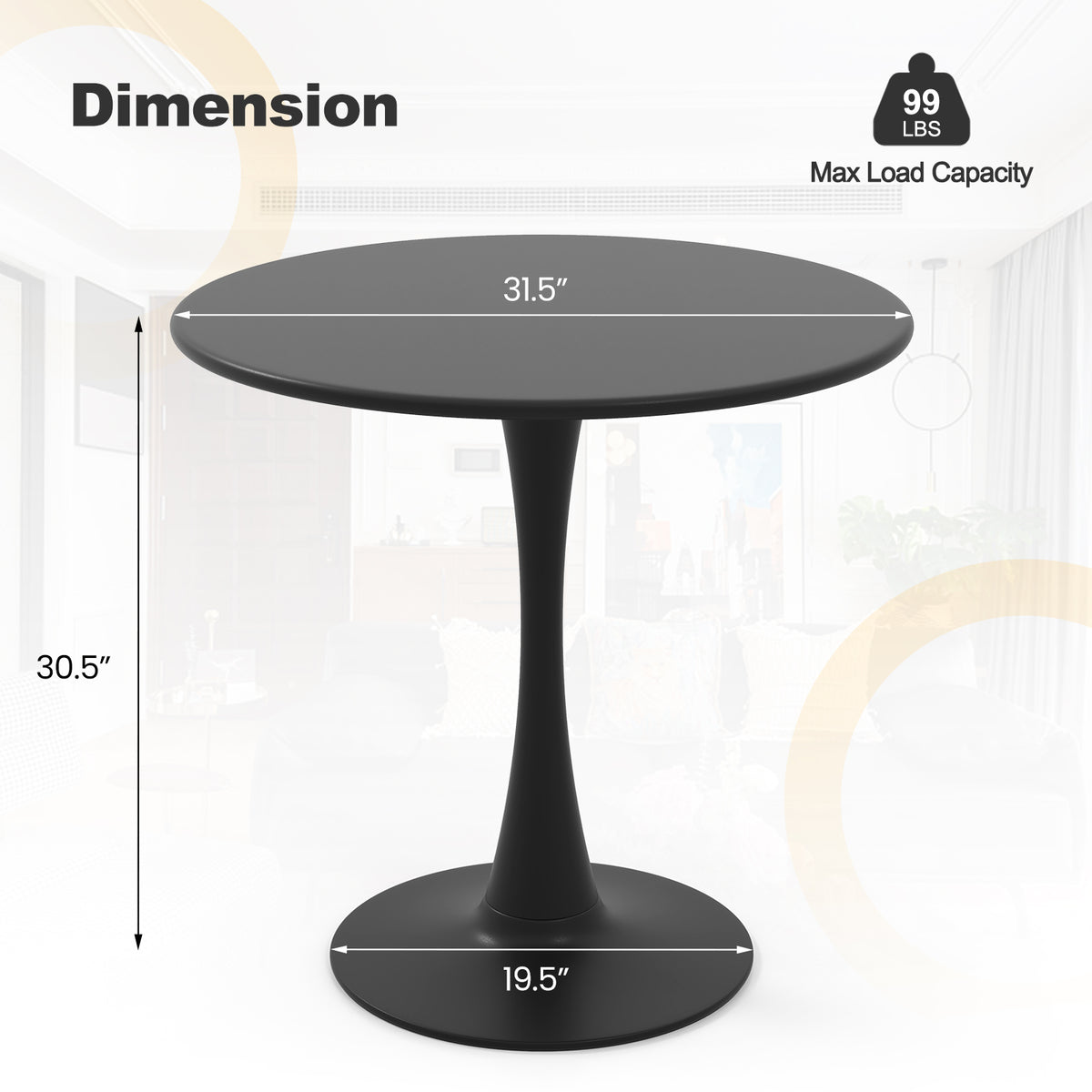 31.5 Inch Round Dining Table - Black