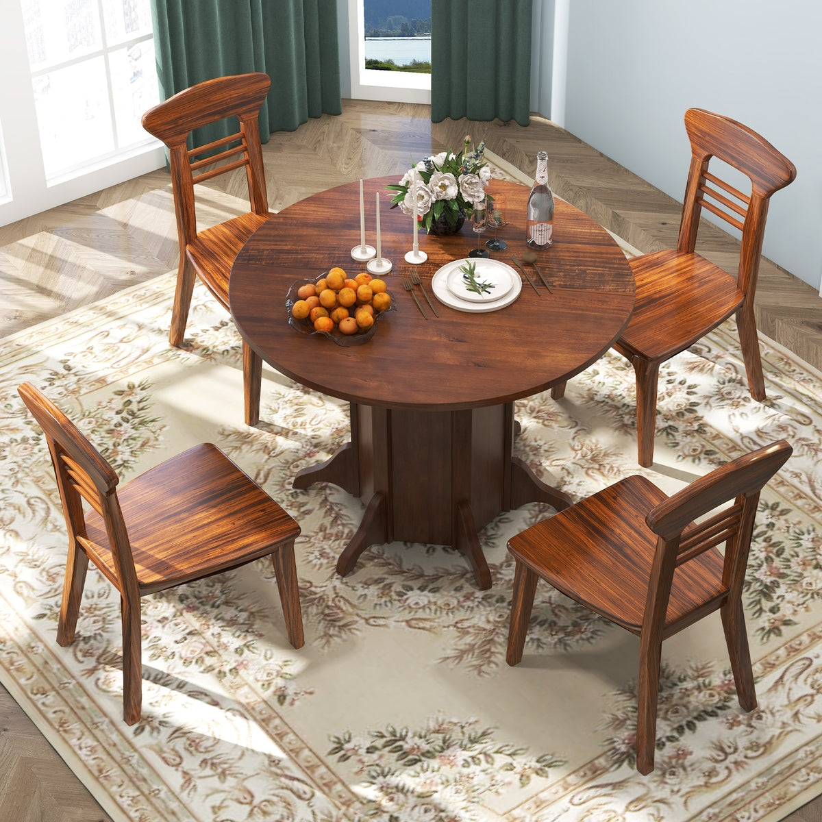 Round Dining Table with Pedestal Base for 4-6 People - Walnut