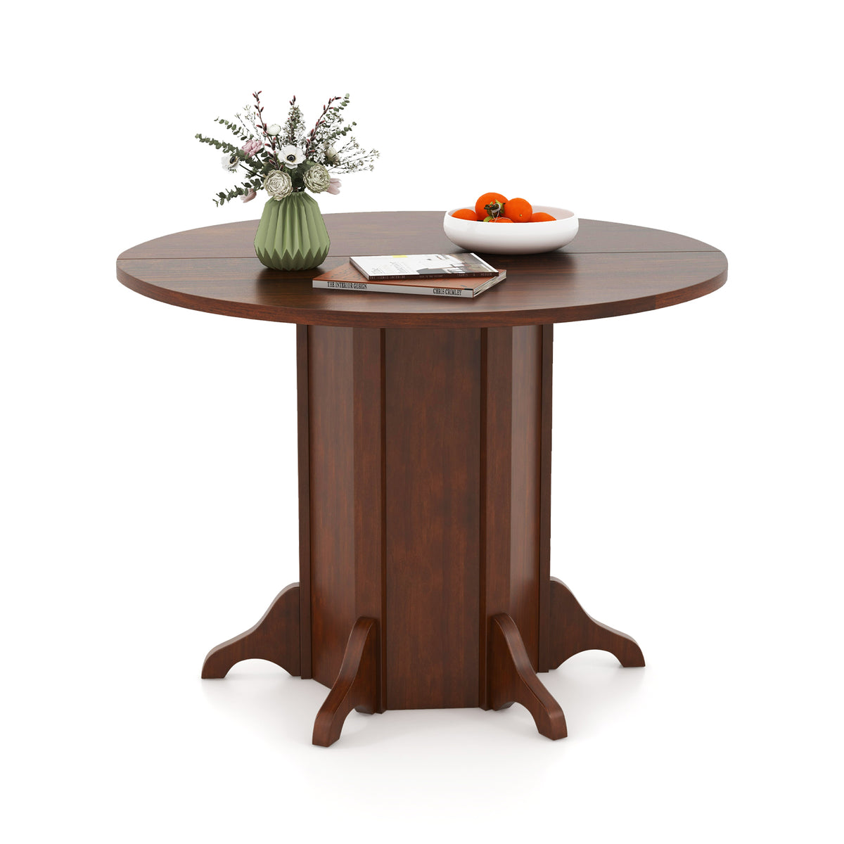 Round Dining Table with Pedestal Base for 4-6 People - Walnut