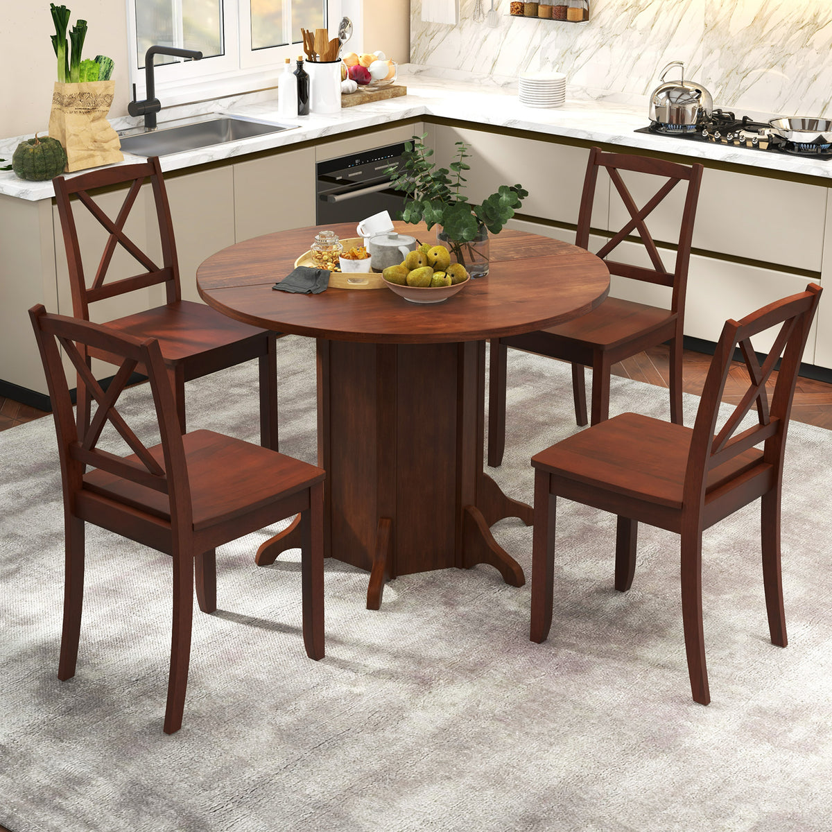 Round Dining Table with Pedestal Base for 4-6 People - Walnut