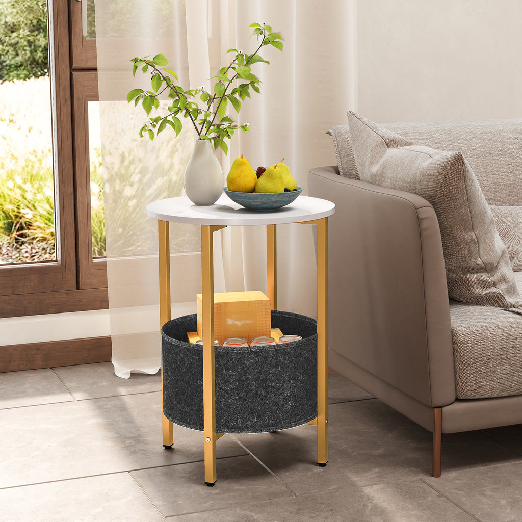 Round End Table with Removable Basket, White