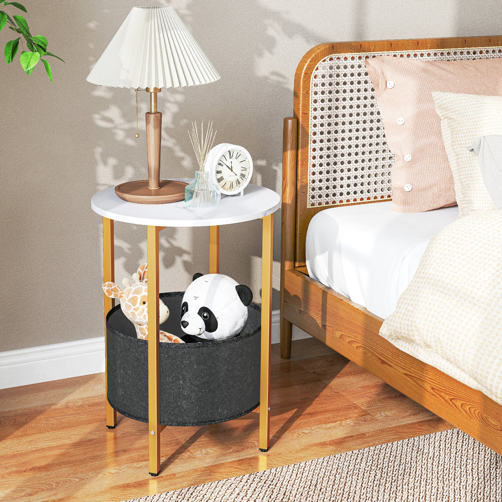 Round End Table with Removable Basket, White