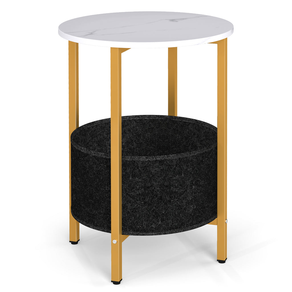 Round End Table with Removable Basket, White