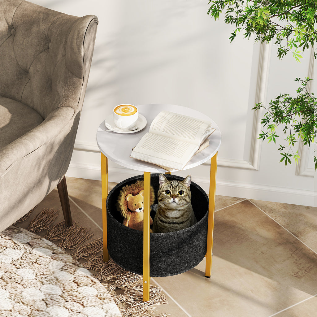 Round End Table with Removable Basket, White