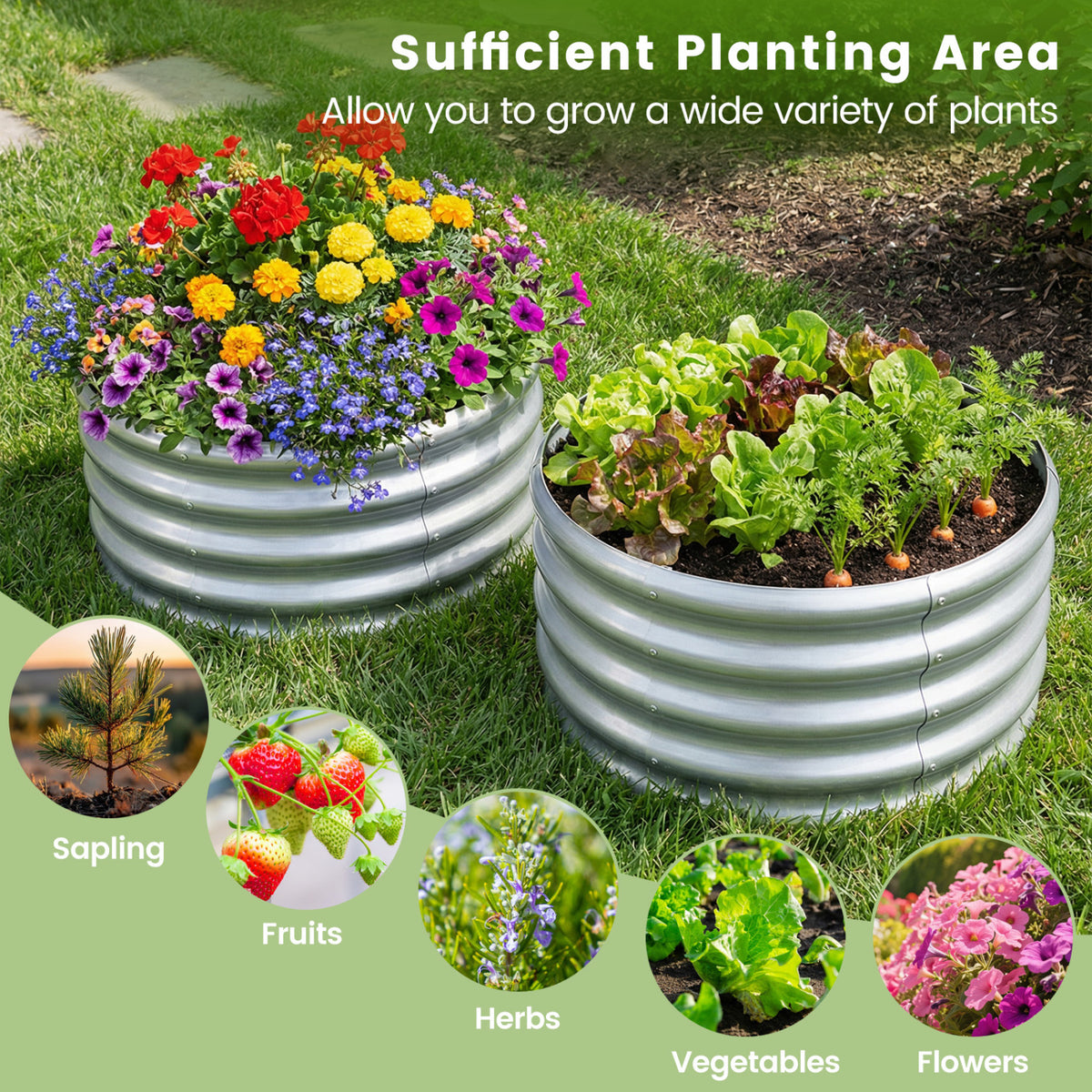 Round Galvanized Raised Garden Bed with Open-Ended Base