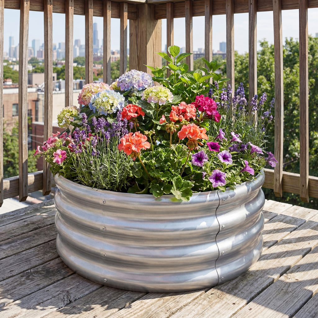 Round Galvanized Raised Garden Bed with Open-Ended Base