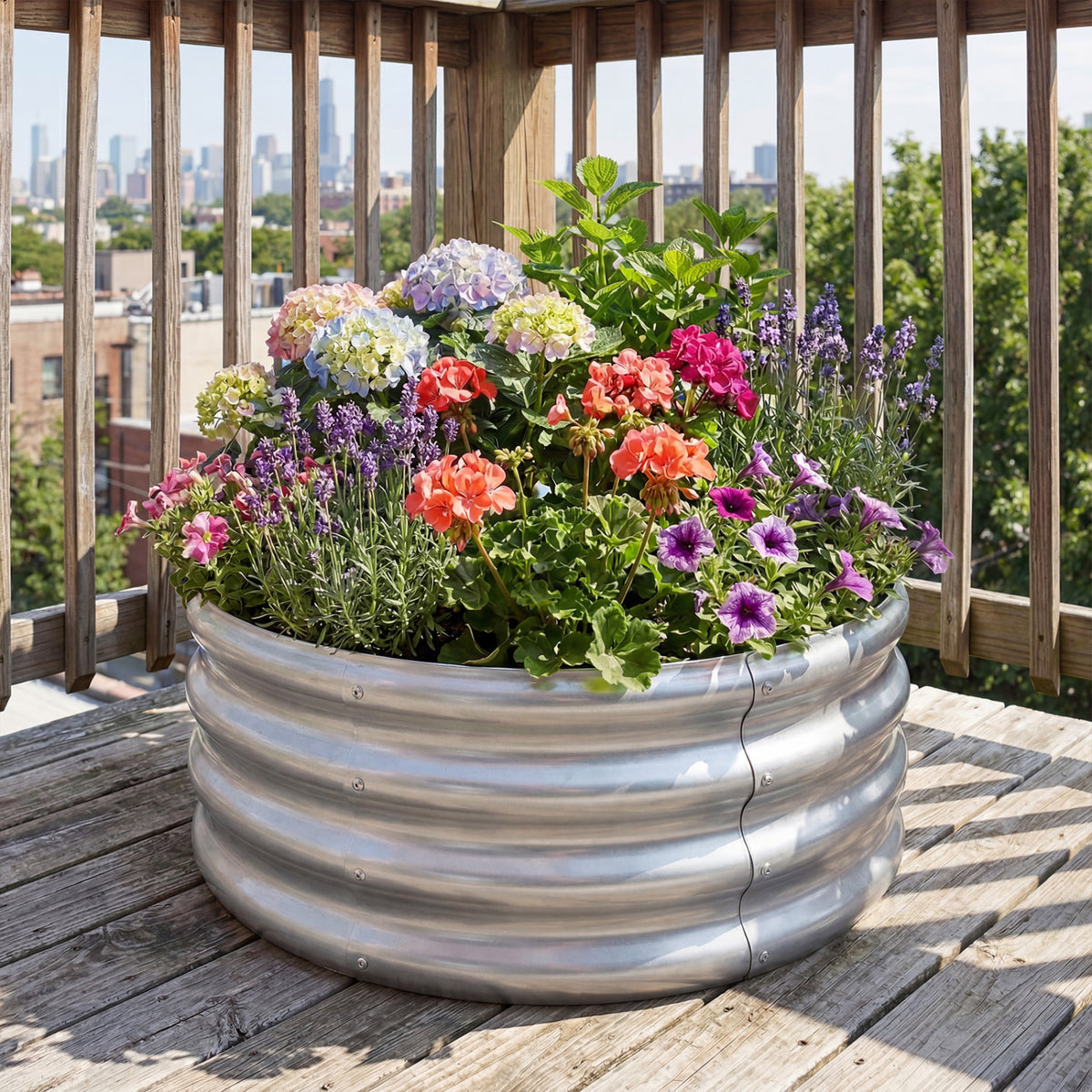 Round Galvanized Raised Garden Bed with Open-Ended Base