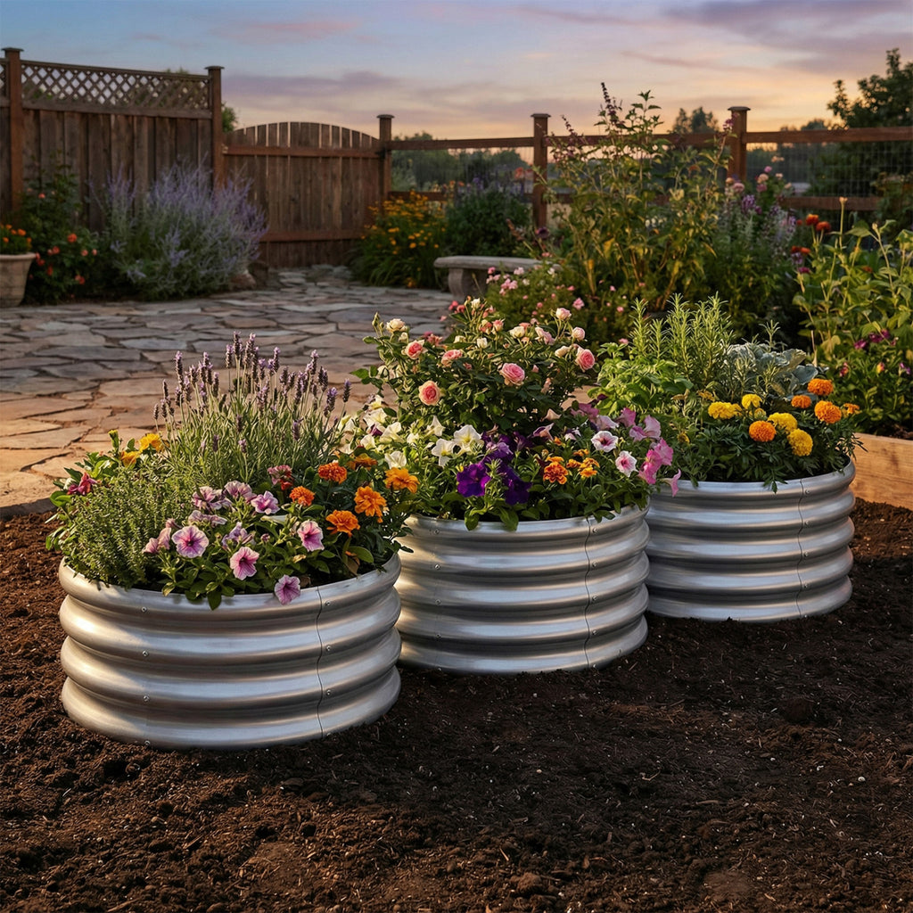 Round Galvanized Raised Garden Bed with Open-Ended Base