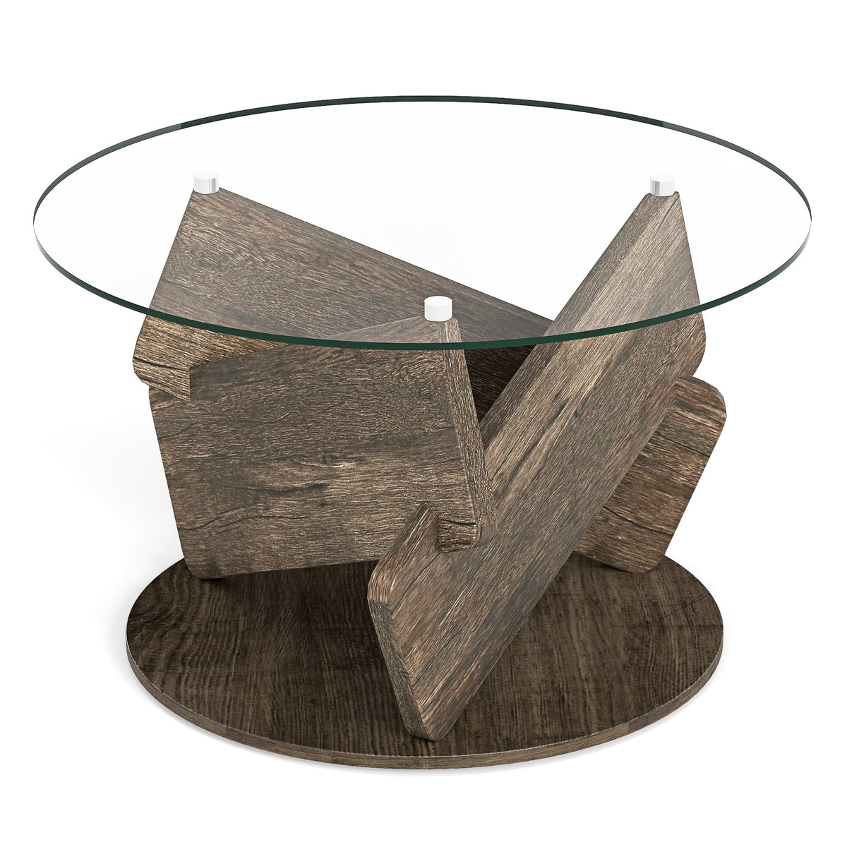 32 Inch Round Glass Coffee Table, Gray