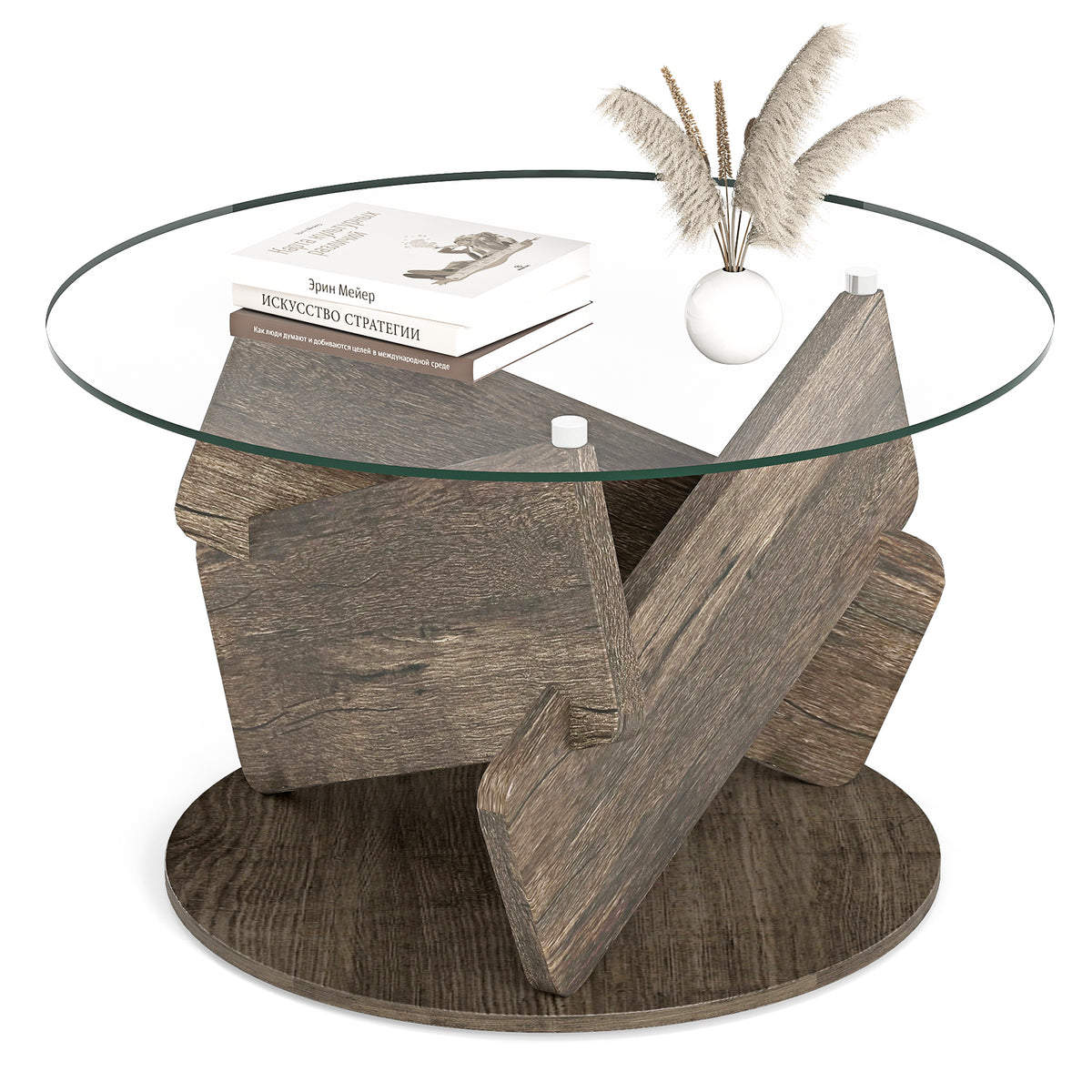 32 Inch Round Glass Coffee Table, Gray