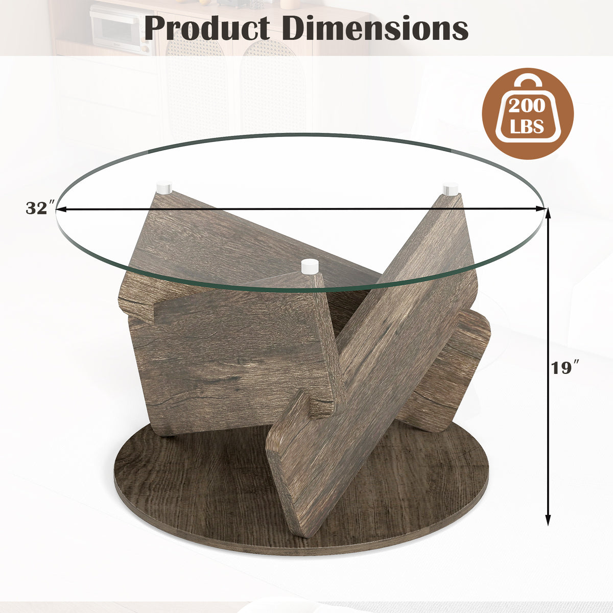 32 Inch Round Glass Coffee Table, Gray