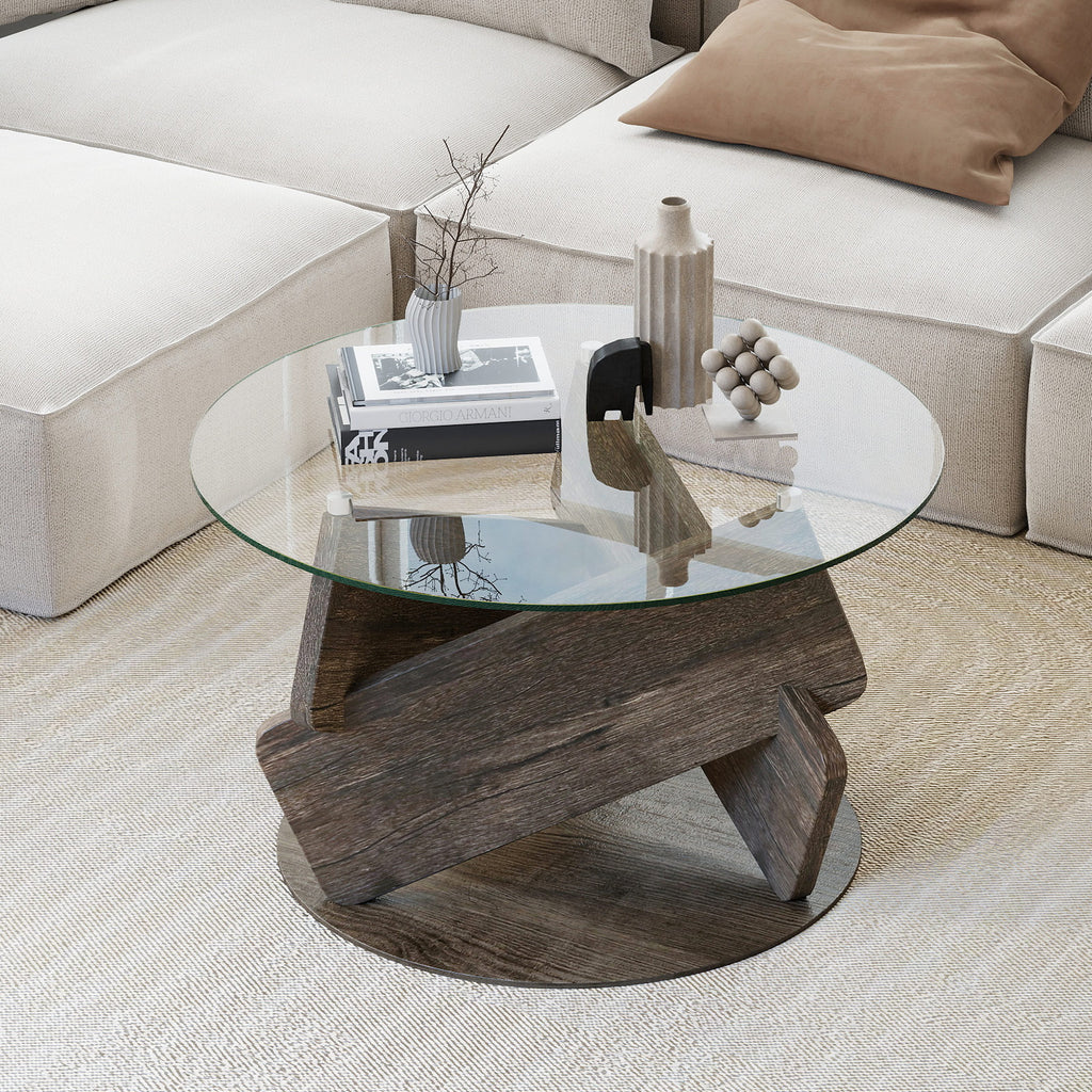 32 Inch Round Glass Coffee Table, Gray