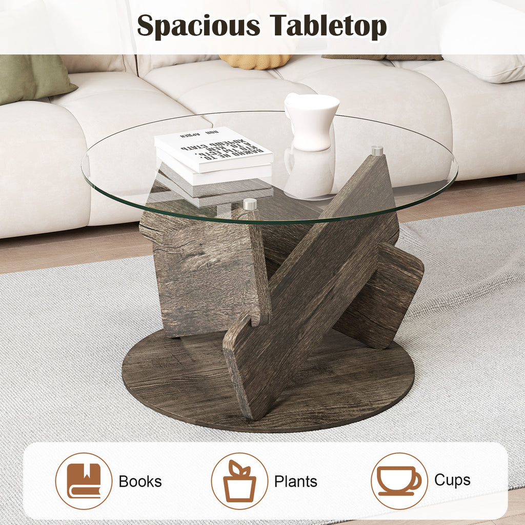 32 Inch Round Glass Coffee Table, Gray