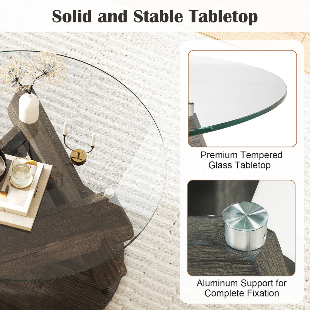 32 Inch Round Glass Coffee Table, Gray