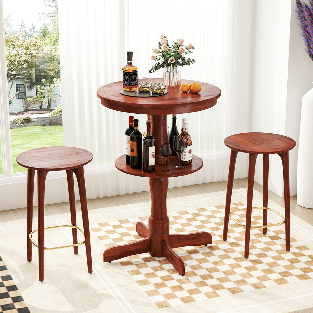 2-Tier Round Bar Table with Storage Shelf, Espresso