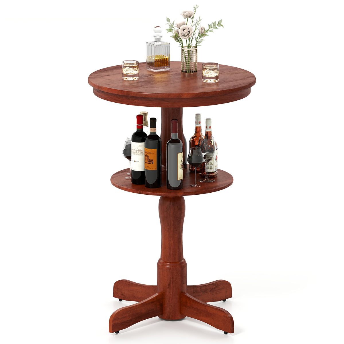 2-Tier Round Bar Table with Storage Shelf, Espresso
