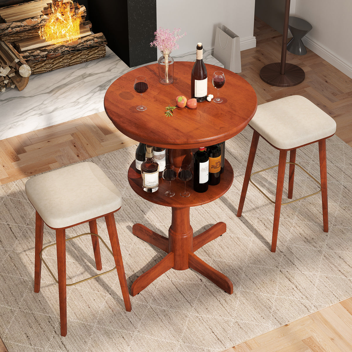 2-Tier Round Bar Table with Storage Shelf, Espresso