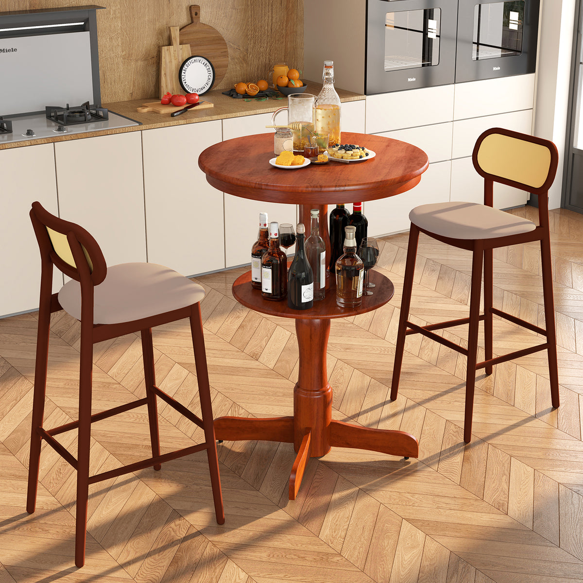 2-Tier Round Bar Table with Storage Shelf, Espresso