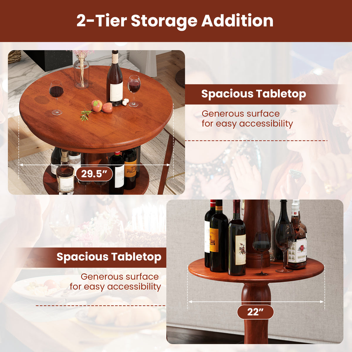 2-Tier Round Bar Table with Storage Shelf, Espresso
