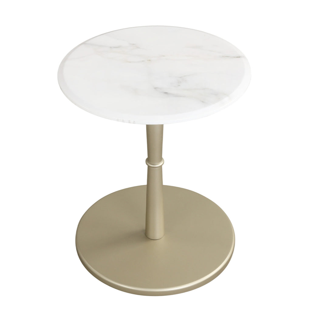 Marble Side Table with Wooden Base - Golden Base, White & Golden