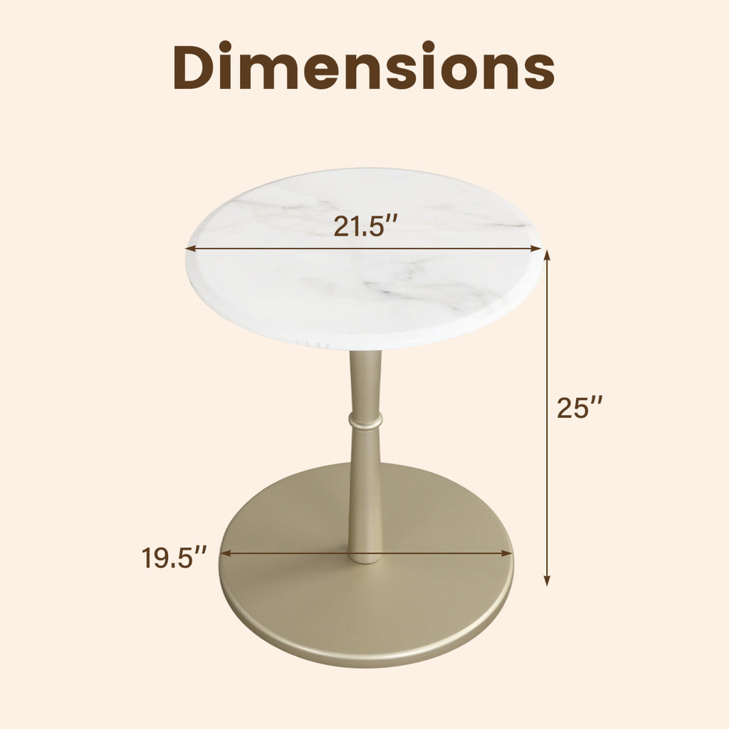 Marble Side Table with Wooden Base - Golden Base, White & Golden