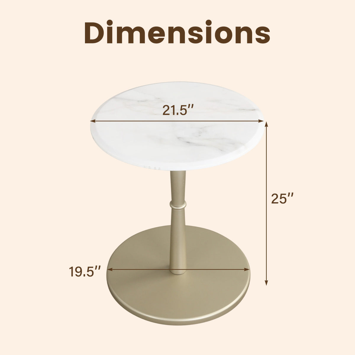 Marble Side Table with Wooden Base - Golden Base, White & Golden