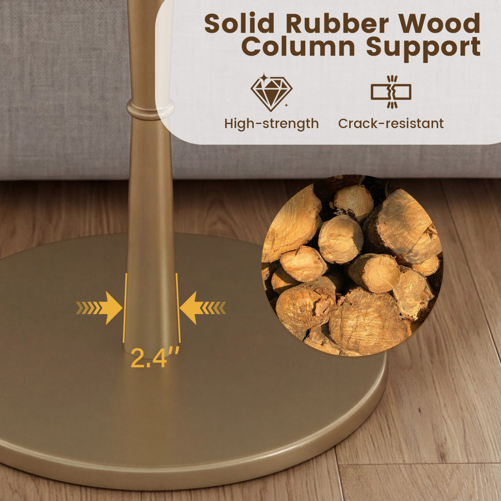 Round Marble Side Table with Wooden Base, Golden – White & Gold
