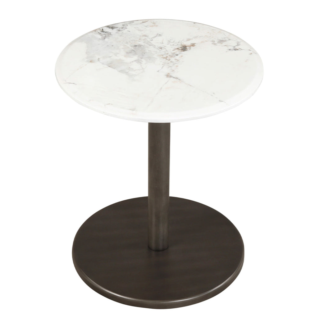 Round Marble Side Table - Black Base, Black & White