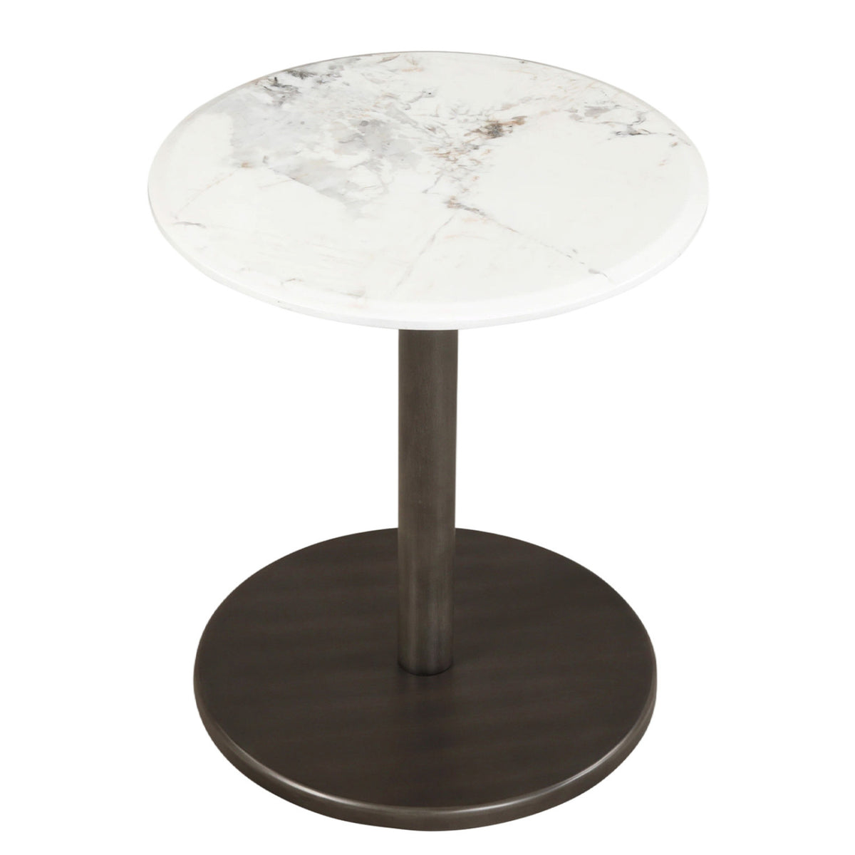 Round Marble Side Table with Wood Pedestal Base – Black & White