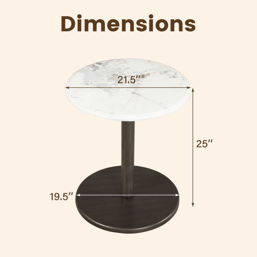 Round Marble Side Table - Black Base, Black & White
