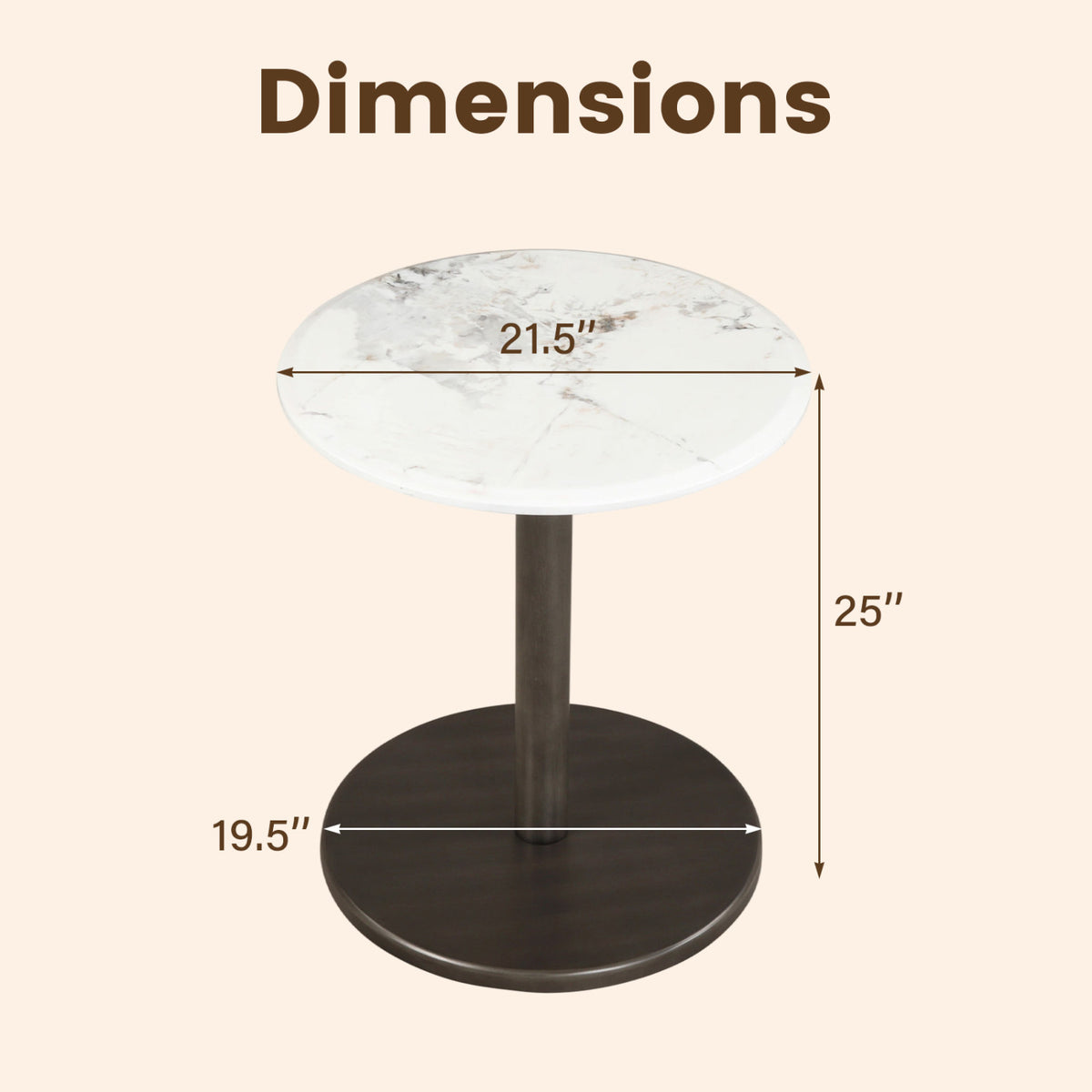 Round Marble Side Table - Black Base, Black & White