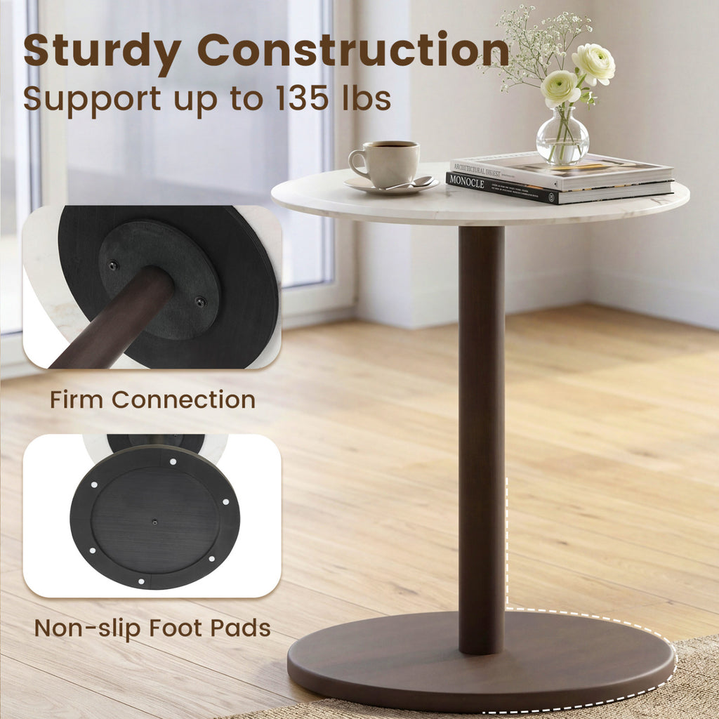 Round Marble Side Table - Black Base, Black & White