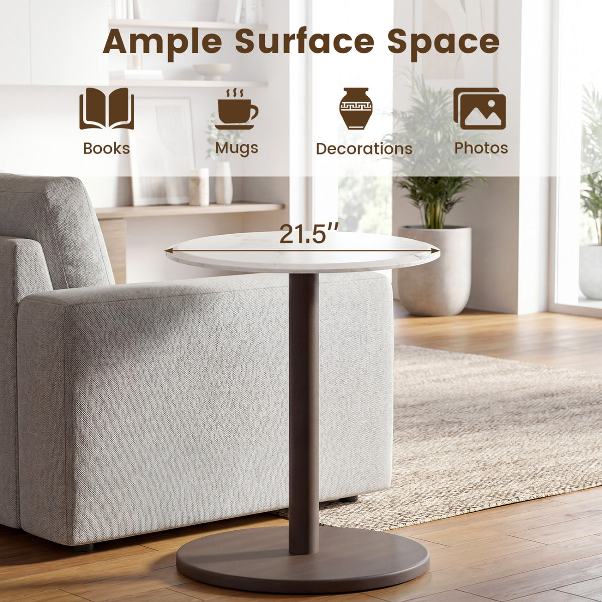 Round Marble Side Table - Black Base, Black & White