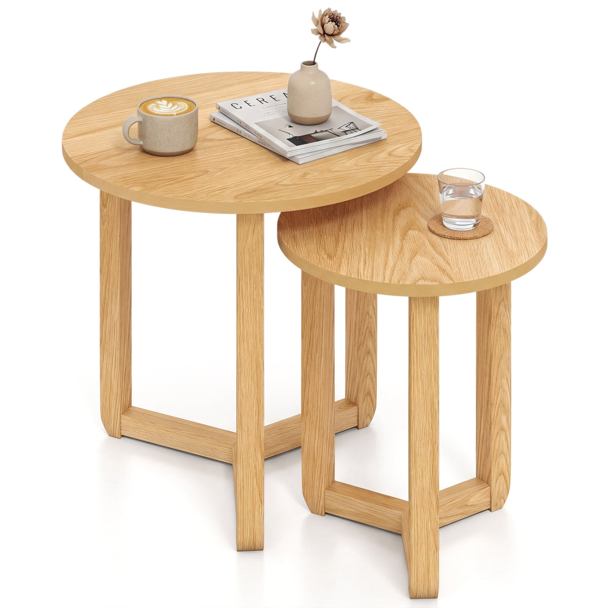 Round Nesting Coffee Table Set of 2 - Natural, Tripod Structure