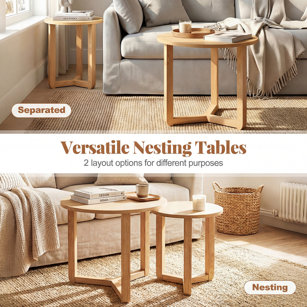 Round Nesting Coffee Table Set of 2 - Natural, Tripod Structure