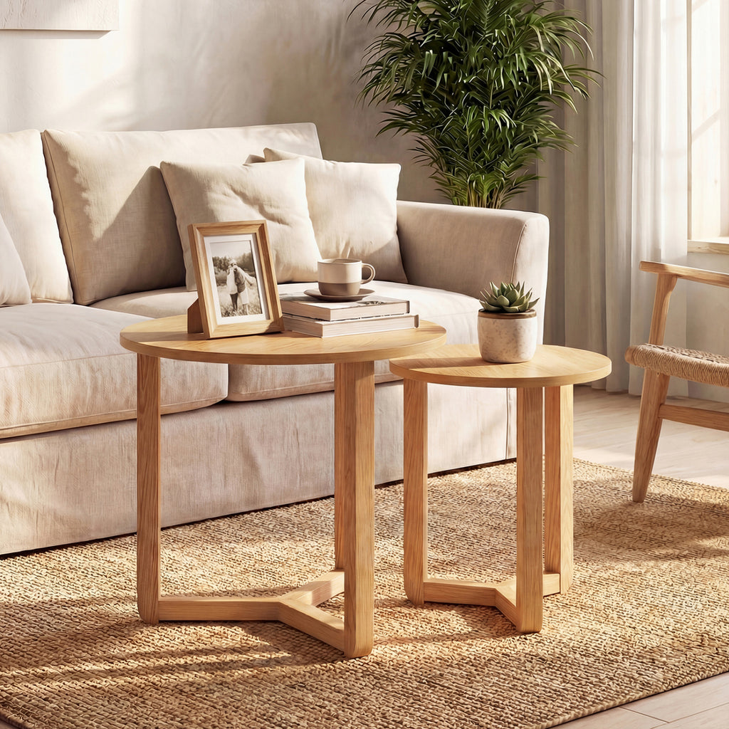 Round Nesting Coffee Table Set of 2 - Natural, Tripod Structure