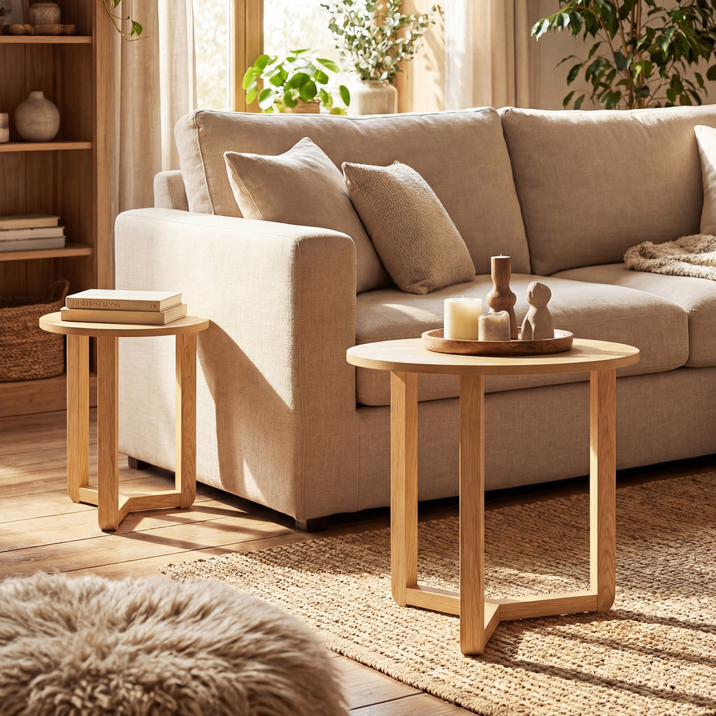 Round Nesting Coffee Table Set of 2 - Natural, Tripod Structure
