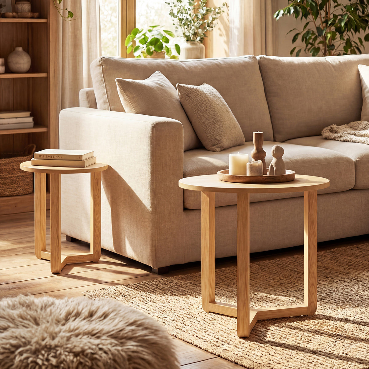 Round Nesting Coffee Table Set of 2 - Natural, Tripod Structure